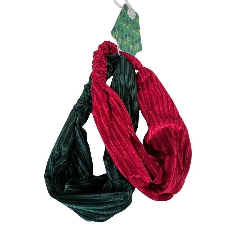 Velvet Knot Ribbed Headbands - Evergreen & Cranberry Set of 2 NWT